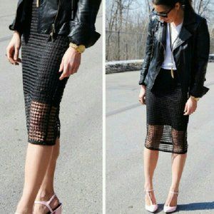 Ann Taylor Black Mesh Overlay Pencil Skirt